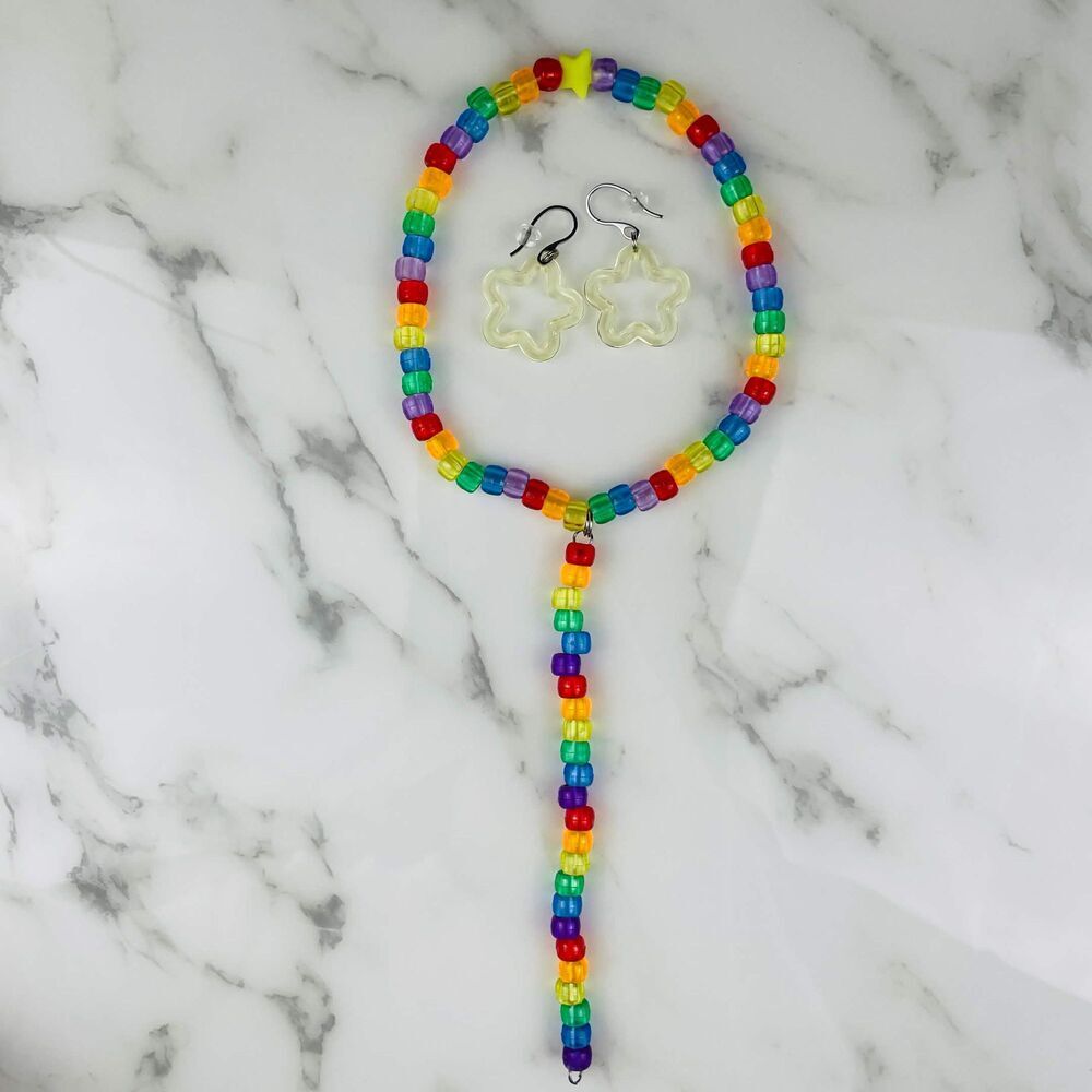 Rave 4pc choker/bracelet & binky cord earrings Customizable kandi Rainbow Brite - Picture 6 of 10